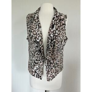 Chicos Linen Blend Animal Print Vest Womens Size 1 US 8 Medium Pockets Casual